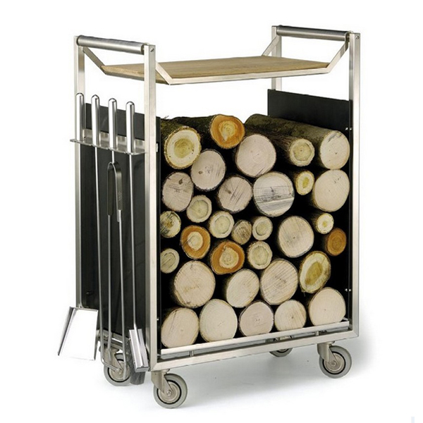 Chariot-Serviteur  bois en inox avec 4 accessoires