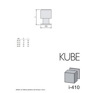 Bouton cubique 15 mm avec pied - KUBE inox brossé Accessoires de meuble Gamme inox DH_34115