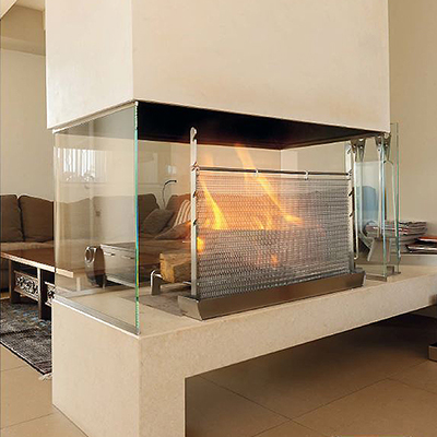 Pare-feu de cheminée en inox à maille réglable • 3 largeurs de 80 à 90 cm